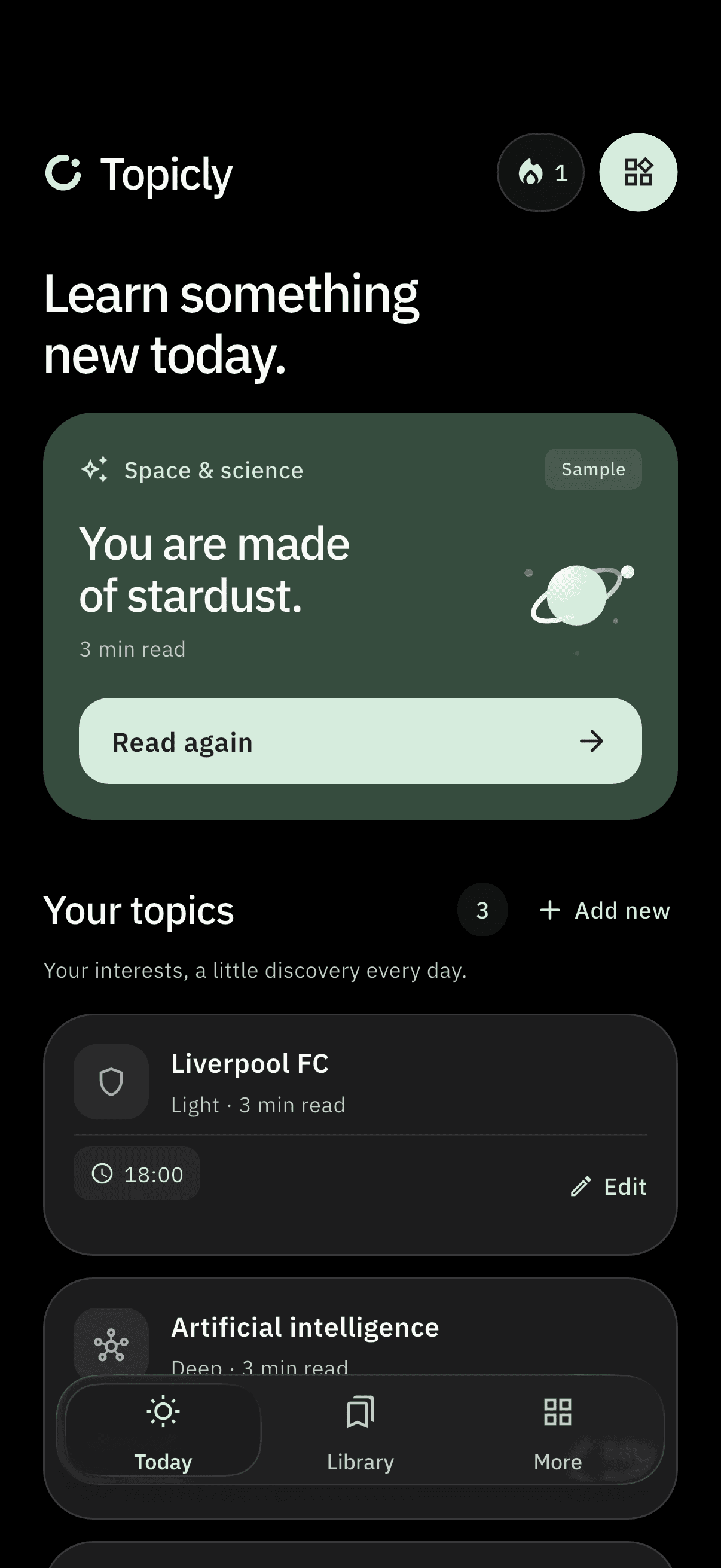 Topicly in dark mode